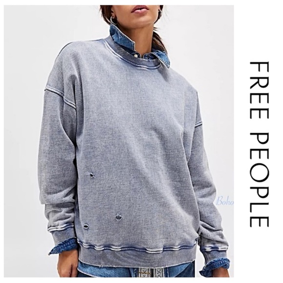 NWTS-$90 Oversized-Distressed FREE PEOPLE x Falling Forward Sweatshirt Ultra - Picture 1 of 7